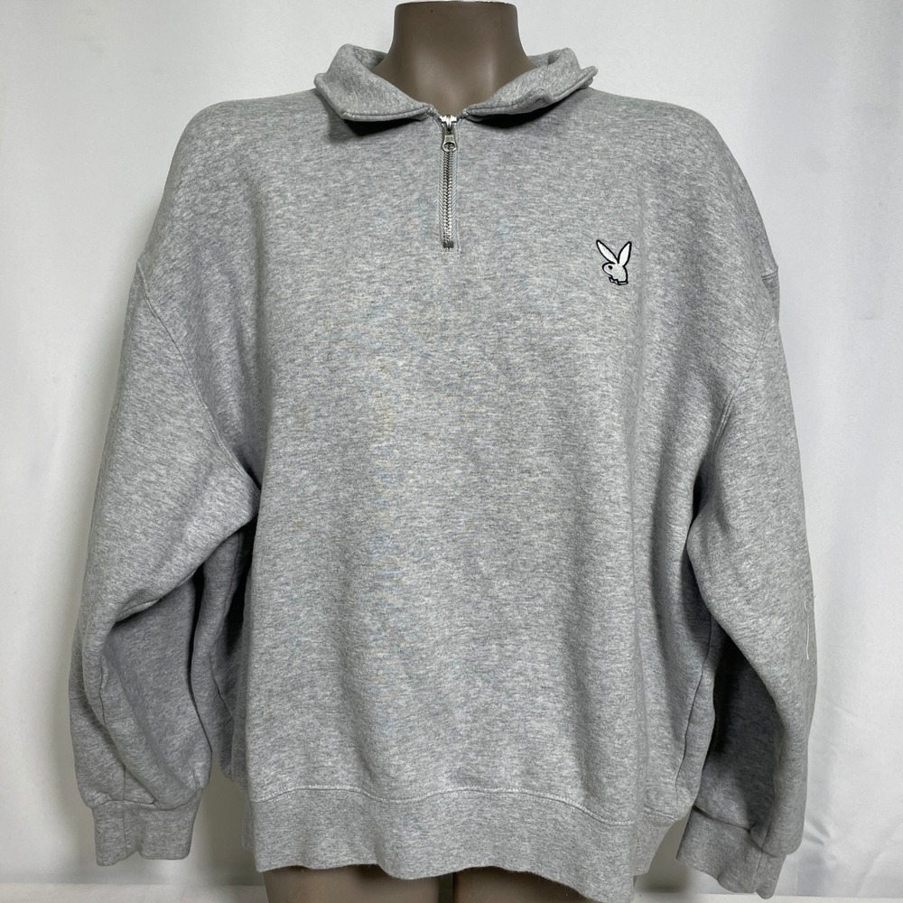 Playboy by PacSun Heather Gray 1/4 Zip Long Sleeve Fleece Sweatshirt Women's XL